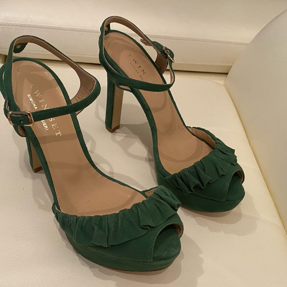 Twin-Set Green Ruffle Heeled Sandals